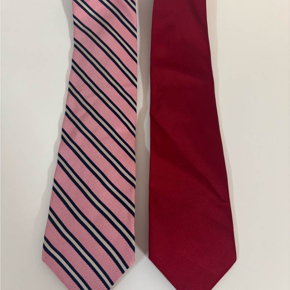 Brooks Brothers Red Silk Tie (Factory 2nd) & IZOD Pink Striped Tie Bundle